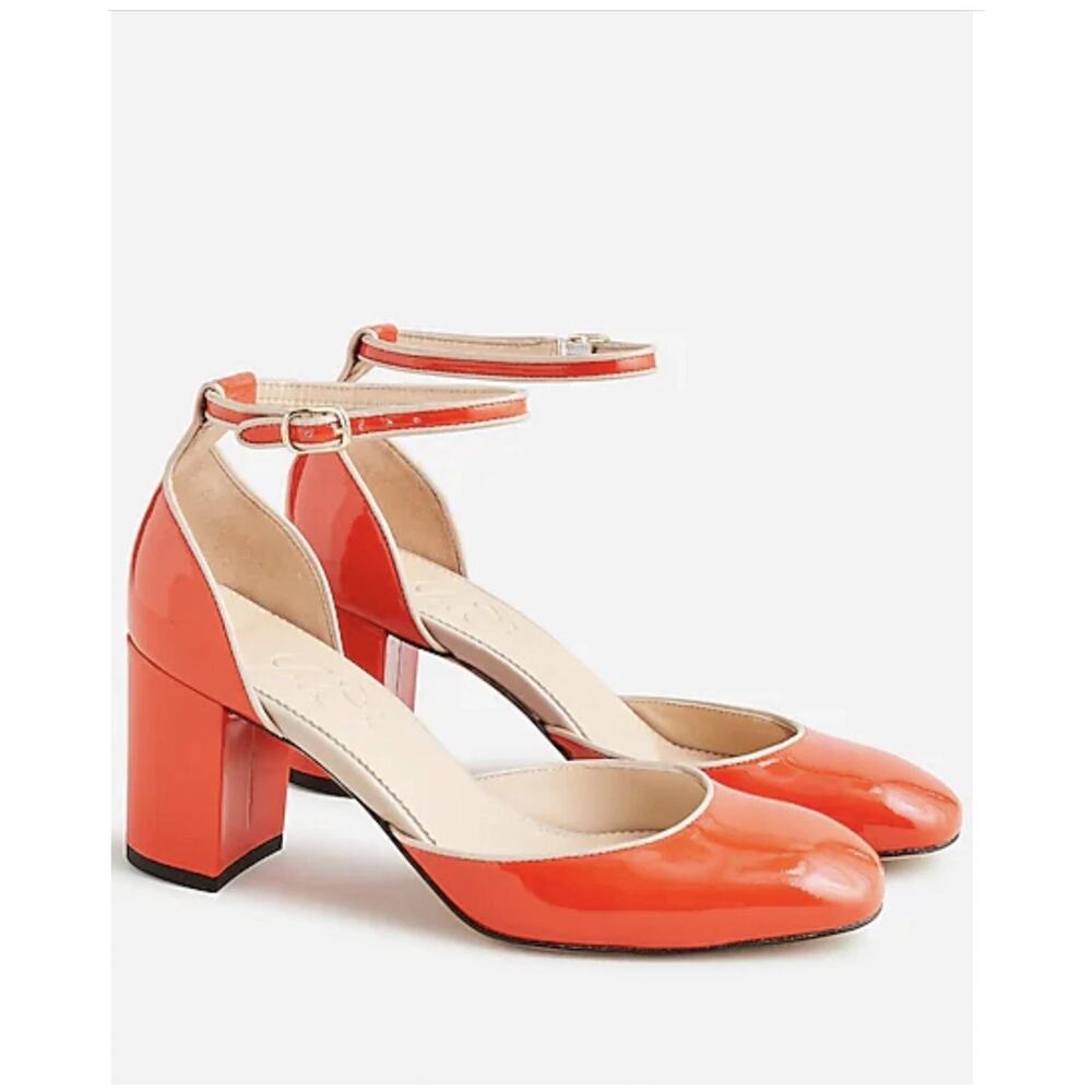 J. Crew Maisie Ankle-Strap Red Patent Italian Leather Heels SZ 10.5 Formal Shoes
